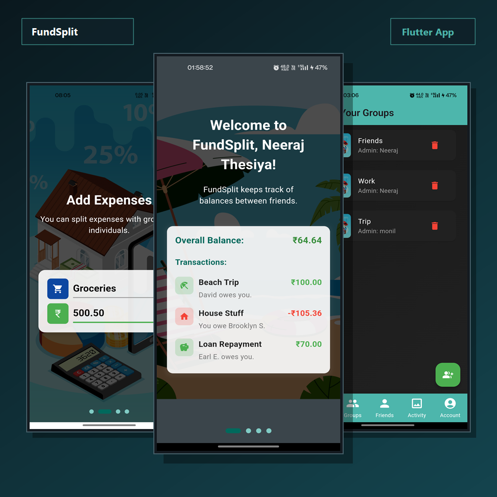 FundSplit - Smart Mobile Expense Sharing Application developed by Safforix